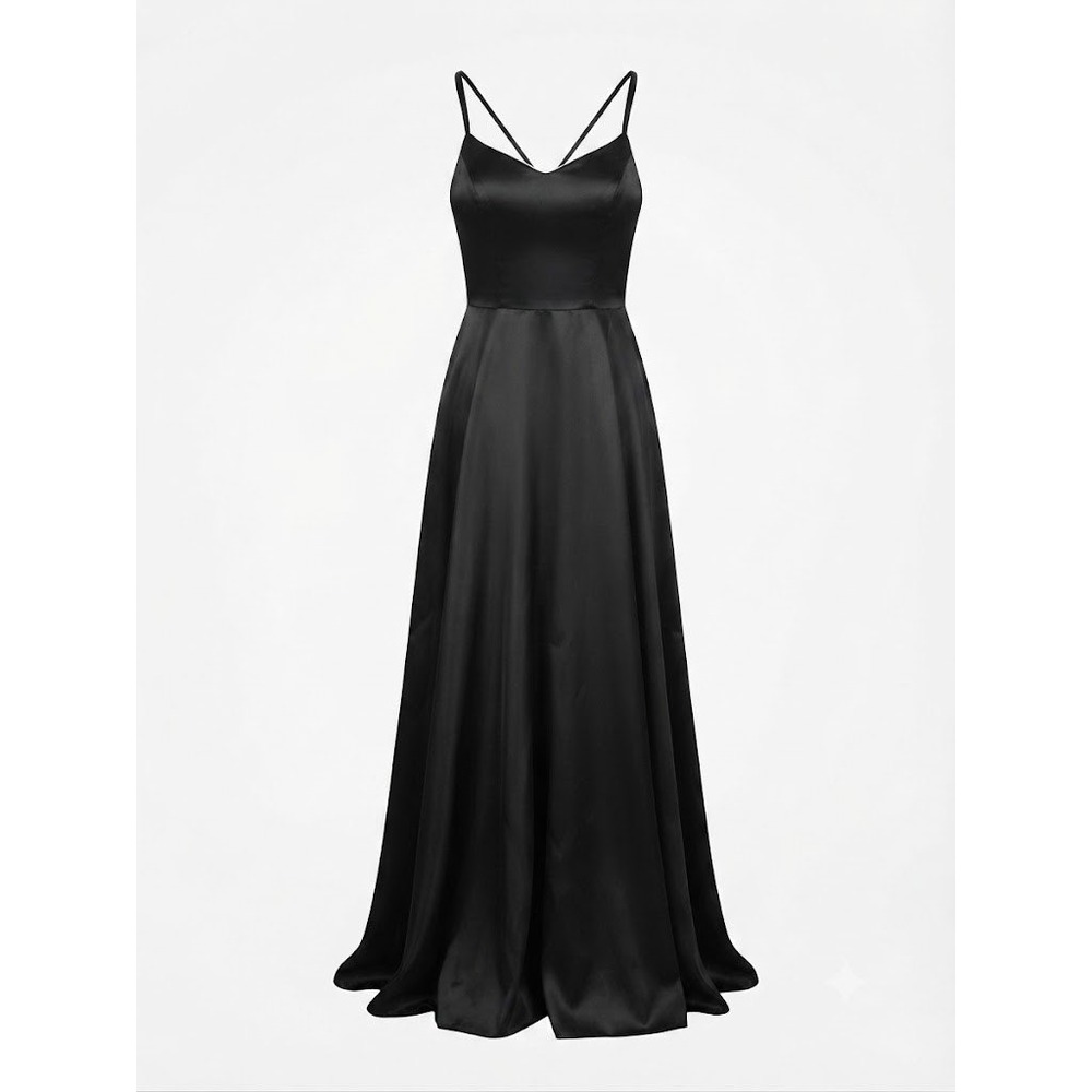 Dancing Queen Gown Womens XS Black Satin Lace Up Back Formal Prom Dress Elegant
